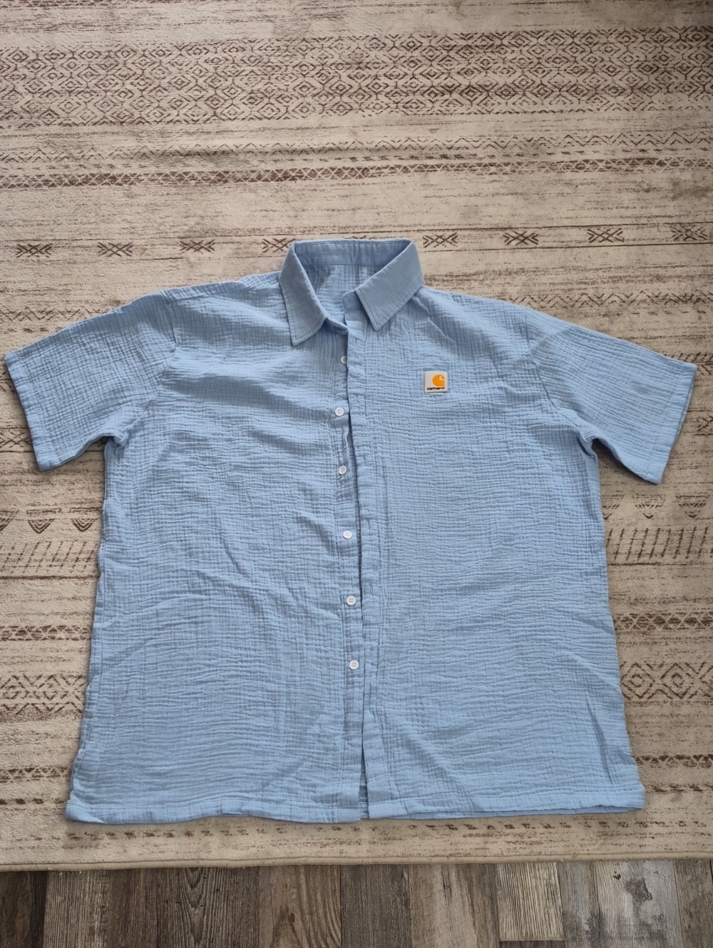 Carhartt Light Blue Short Sleeve Button-Front Shirt with Logo Patch